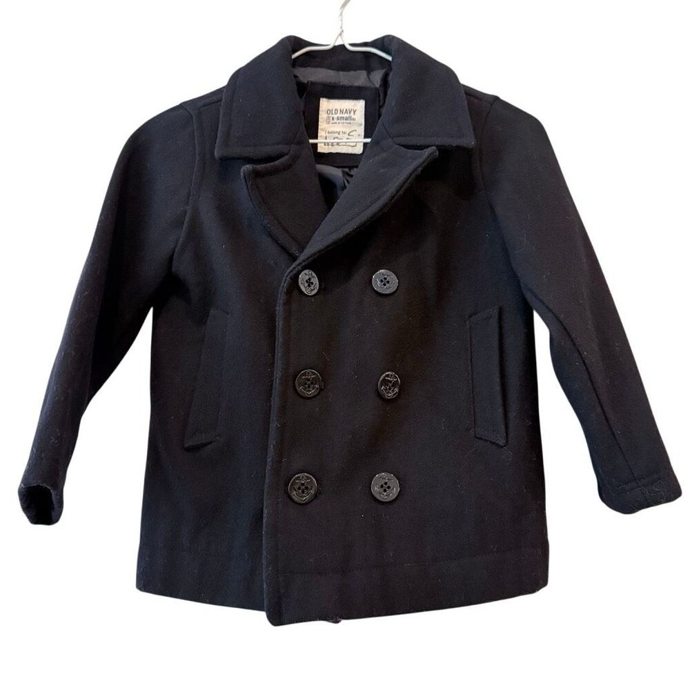 Old Navy Classic Notch Lapel Wool Blend Double-Breasted Navy Blue Peacoat XS